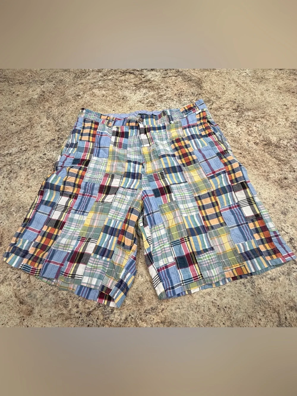 Vintage j.Crew Madras Multi-Color Plaid Patchwork Men’s Shorts Size 36